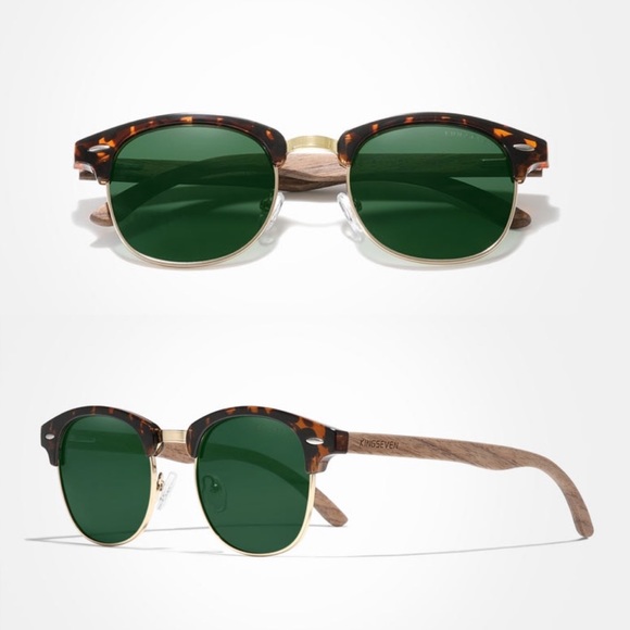 KINGSEVEN Walnut Wood Sunglasses with Green Lenses - Picture 2 of 16